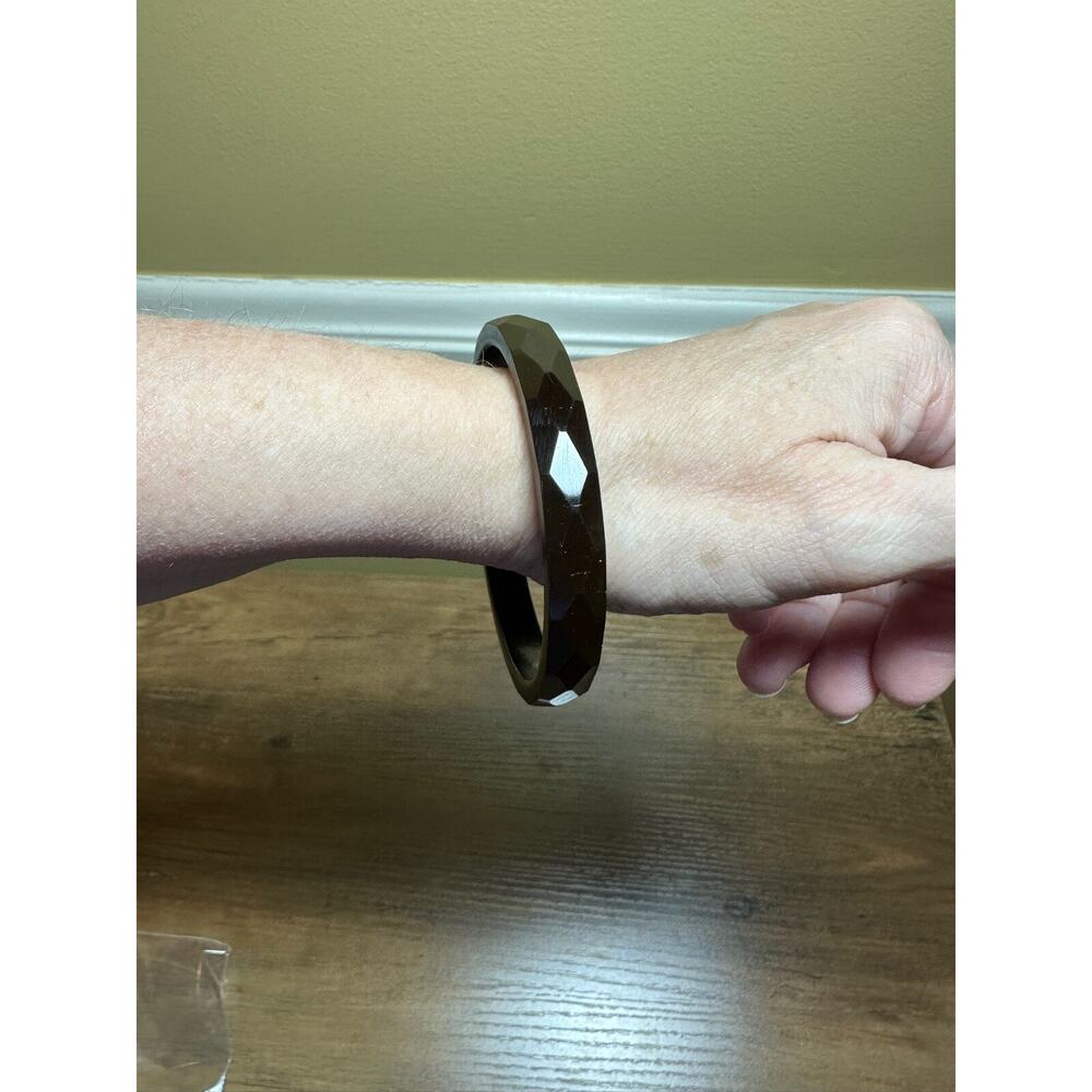 Tested Bakelite Chunky Geometric Faceted‎ Bangle Bracelet Dark Brown